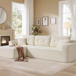 Boneless Couch, Modern Cloud Couch with Deep Seat, Corduroy Sofa for Living Room, Bedroom, Modular Sectional Sofa with Left-Facing Chaise, 108.3 Inche