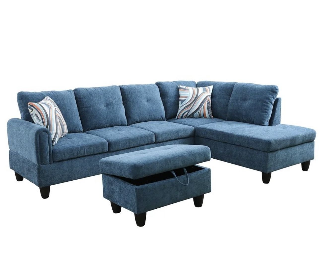 Blue Microfiber Sectional Couch And Ottoman