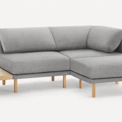 Burrow Range 3-Piece Sectional Lounger with Table, Stone Gray Fabric - New