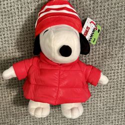 Snoopy Plush W/Red Puffer Jacket NWT