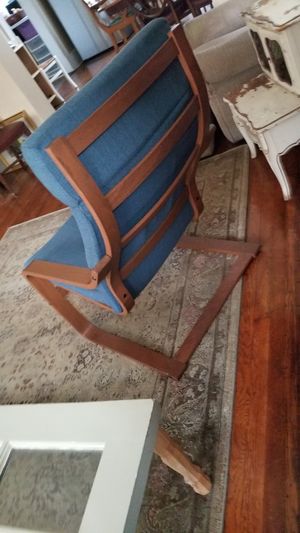 Ikea Poang Armchair Medium Brown Hillared Dark Blue