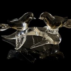 Murano S. Puccini  Signed Italy Glass Birds On Branch Sculpture Art Glass 9in 