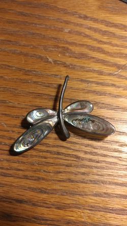 Pendant/Brooch, Sterling Dragonfly w Abalone
