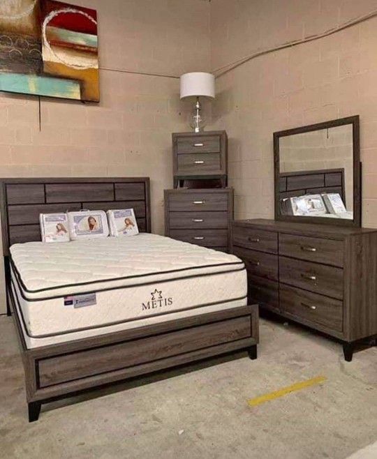 Brand New/ Gray Panel Bedroom Set/ Beddresser Mirror Nightstand// Mattress Sold Separately