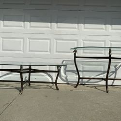 Brass set of coffee table and console table