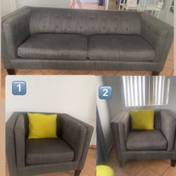 living room set of 3 sofas, two small and one large, blue gray color, you can see the other photos large armchair measurements  206cm long x. 80cm wid