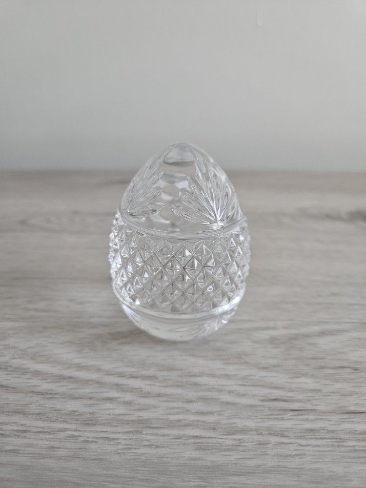 Vintage Solid Cystal Clear Cut Glass Egg Shaped Paperweight from France
