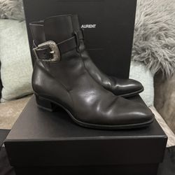 Saint Laurent Men's Wyatt Leather Buckle Boots Size 42 (9)