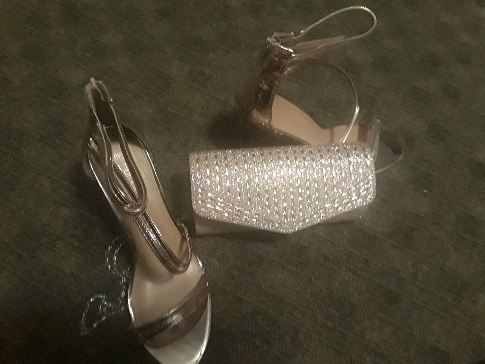 Rose gold heels and clutch sz 10