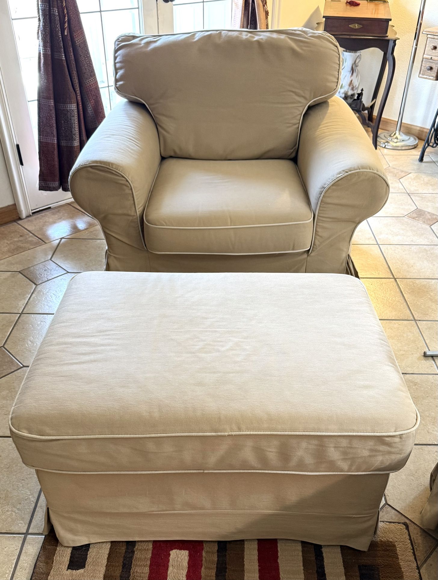 Tan Ektorp Fold Out Loveseat, Armchair and Storage Footstool