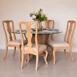 Elegant Square Glass Dining Table with 4 Wooden Chairs