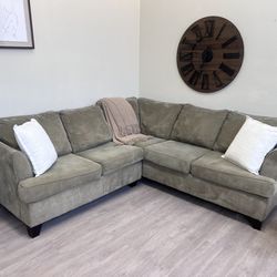 FREE DELIVERY! 🚚 - Olive Green Corduroy Microfiber Sectional Couch