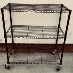 Rolling 3 Tier Black Wire Shelf 40.5” H x 36” W x 18 “ D adjustable Height Shelves