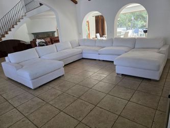 Large White U-Shape Sectional velvet sofa