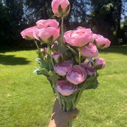 Wedding Centerpiece Artificial Pink Ranunculus Flowers with Real Touch Stem