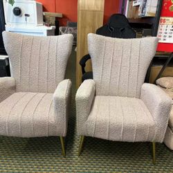 Modern Armchair With Table Wing Back Chair With Metal Legs Upholstered Decorative Chair For Living Room Bedroom