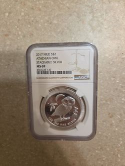 2017 NUE Athenian Owl 1 oz 999 Silver Coin. Graded