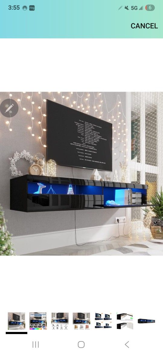 Floating TV Stand with Led Lights, 72 Inch Wall Mounted TV Shelf With Storage Cabinet, Modern Entertainment Center Media Console, Up to 80 Inch TVS