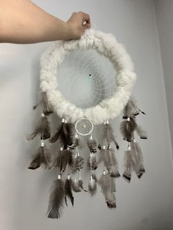 White Dreamcatcher with Plush-Wrapped Hoop