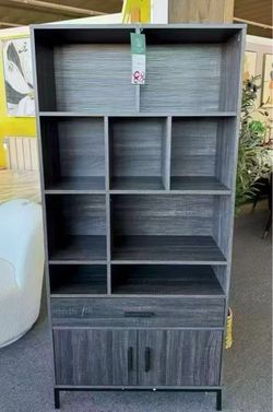 Dark Gray Wood Bookcase with Drawer and Cabinet，$88