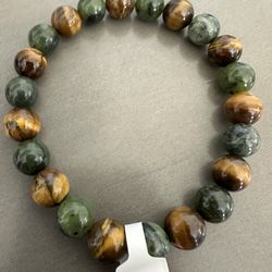 New, Men’s Jade And Tiger Eye Stone Bracelet. Several Sizes To Fit Everyone.