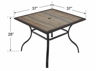 Anmutig Outdoor Dining Table with Square Wooden-Like PVC Table Top and Umbrella Hole for Bistro, Garden, Poolside, Backyard -Laminated Top Black Metal