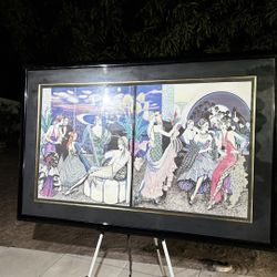 Large Art Deco Style Party Scene Framed Print – Vintage Glam Wall Art 