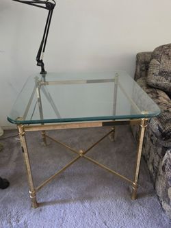 Vintage Hollywood Regency Style Brass & Glass Side Table