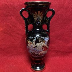 6.25 Inch 24k Black & Gold Handmade In Greece Imported From Greece Greek Ceramic Vase 