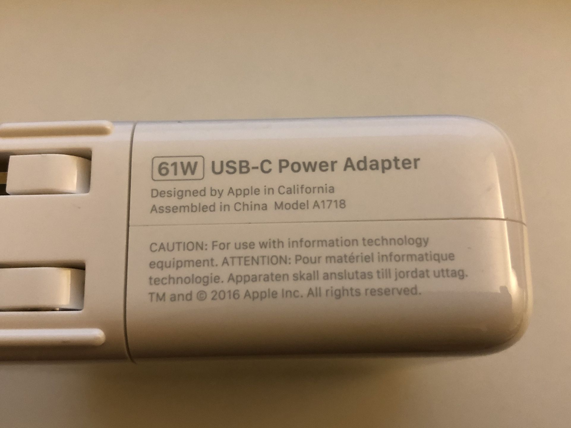 Apple 61W USB-C Power Adapter with Cable (A1718)