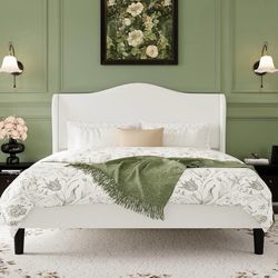 Queen Size Bed Frame with Elegant Wingback Headboard,Upholstered Platform Bed with Modern & Luxurious Design,Sturdy Wooden Slats,No Box Spring Needed,