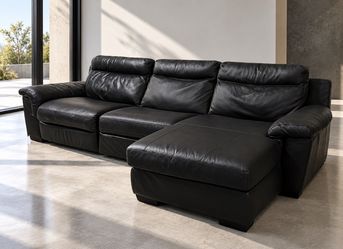 Black Leather Sectional Sofa with Recliner & Chaise – 127”