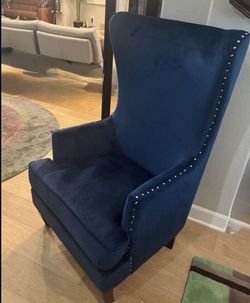 Gorgeous Midcentury Modern Comfy Corner Sofa Chair Waiting Room or Living Room Club Chair Velvet Blue