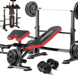 600lbs 6 in 1 Weight Bench Set with Squat Rack Adjustable Workout Bench with Leg Developer Preacher Curl Rack Fitness Strength Training for Home Gym
