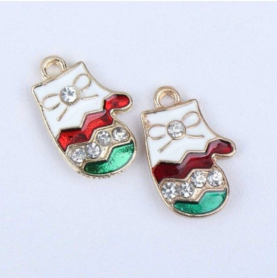 10pcs Christmas Pendant Charms Crystal Rhinestone Christmas Glove Charms