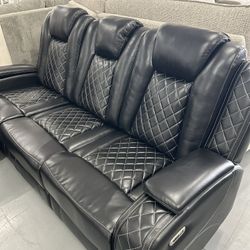 Brand New Leather Power Reclining Sofa Sets With Massage, No Credit Required 