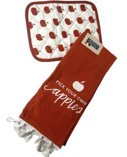 Fall PICK YOUR OWN APPLES Kitchen Towel and Pot Holder Set NEW Fall Colors