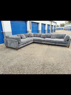 Large Gray Corduroy Sectional Sofa