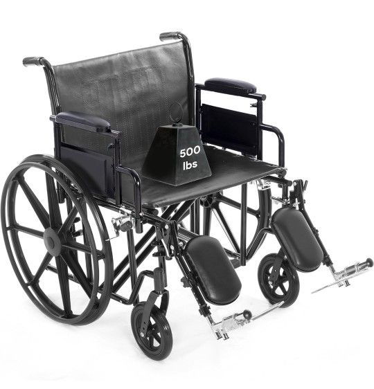 Heavy Duty Bariatric Wheelchair for Adults - Black - Removable Desk Arms and Elevated Leg Rests - Adjustable Standard and Hemi Height - K7 (22" Seat W
