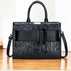 KingTo Black Vegan Leather Monogrammed Tote Purse