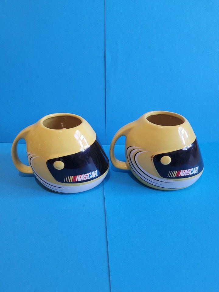 Set of 2 Nascar Yellow Racing Helmet Coffee Mug - 2003 - Sherwood - Cup.