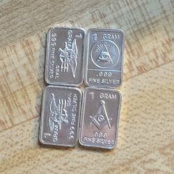 Set Of 4x [1g] All Seeing Eye Bar, ingot, .999 Fine Silver Unique Silver Bars