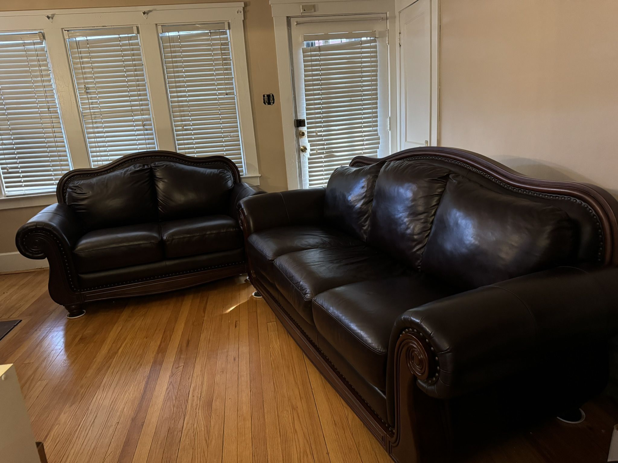 Brown Leather Rolled Arm Sofa, And Loveseat