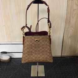 96091 Coach C3890 Willow Bucket Bag In Tan/rust Canvas W/ Wallet & Dust Bag 591022