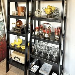 2 Black Ladder Bookshelves – Display Shelves / Bookcase / Bar Shelf