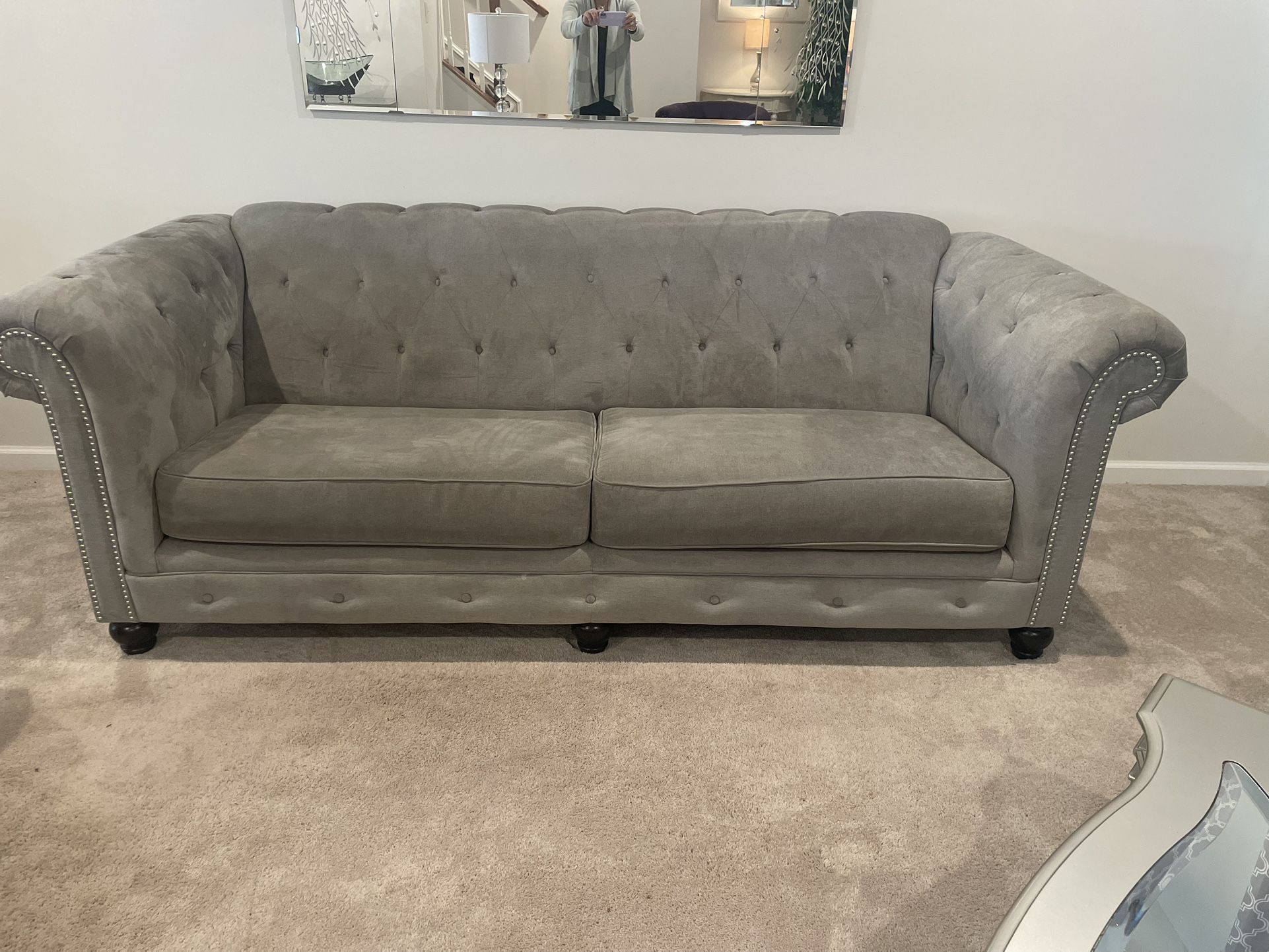 96” Button Tufted Backed Sofa - Grey