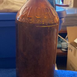 Antique Clorox Amber Glass Bottle  With Lid