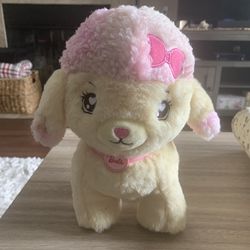 NWOT Barbie Fluff 'n' Plush Stuff Animal Lamb Yellow Pink Colors Wooly 6 inches Wide 10 inches Length