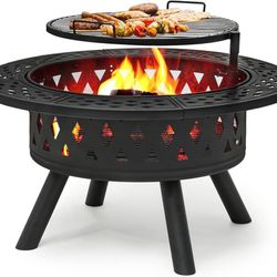 V102 $130  38" Wood Burning Fire Pit Metal Backyard Patio Round Table