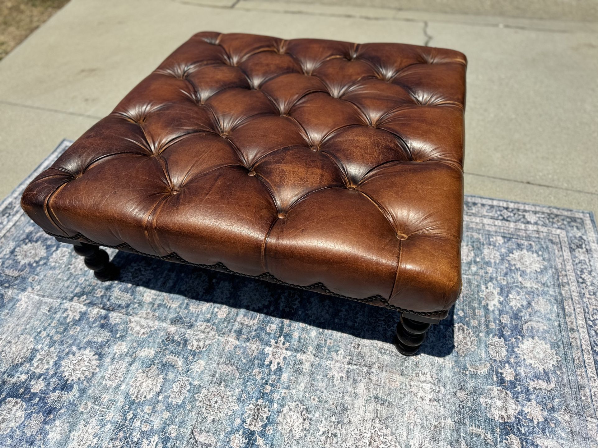 Leather Tufted Ottoman Coffee Table 